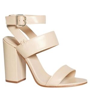 Brooks Brothers Cream Strappy Chunky Leather High Heel Sandals Size 9.5